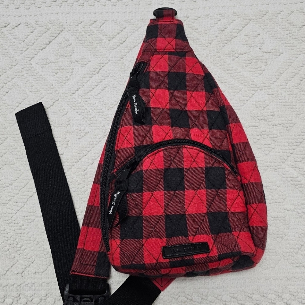 Vera Bradley Tango Red & Black Buffalo Check Compact Sling Bag